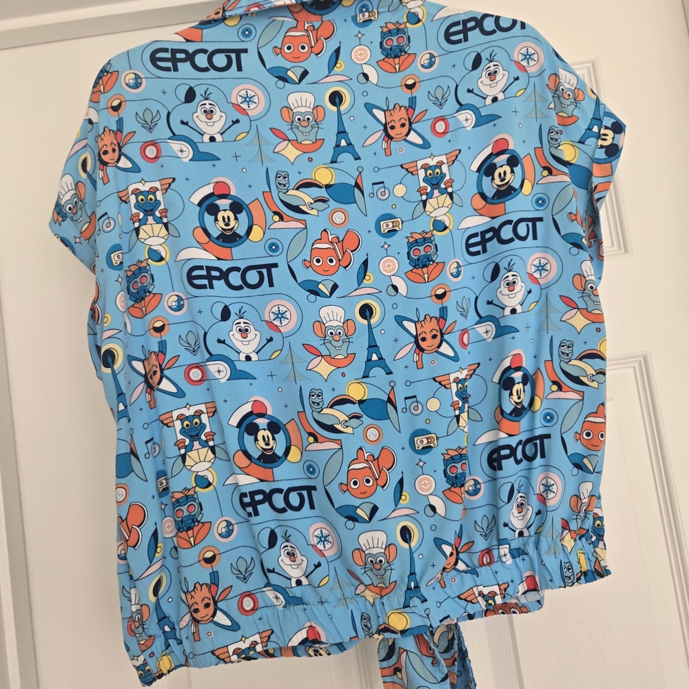 Disney Womens EPCOT Button Down Shirt - Light Blue with Characters - Picture 10 of 11